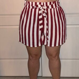 SHEIN Red and White Striped High Waist Shorts